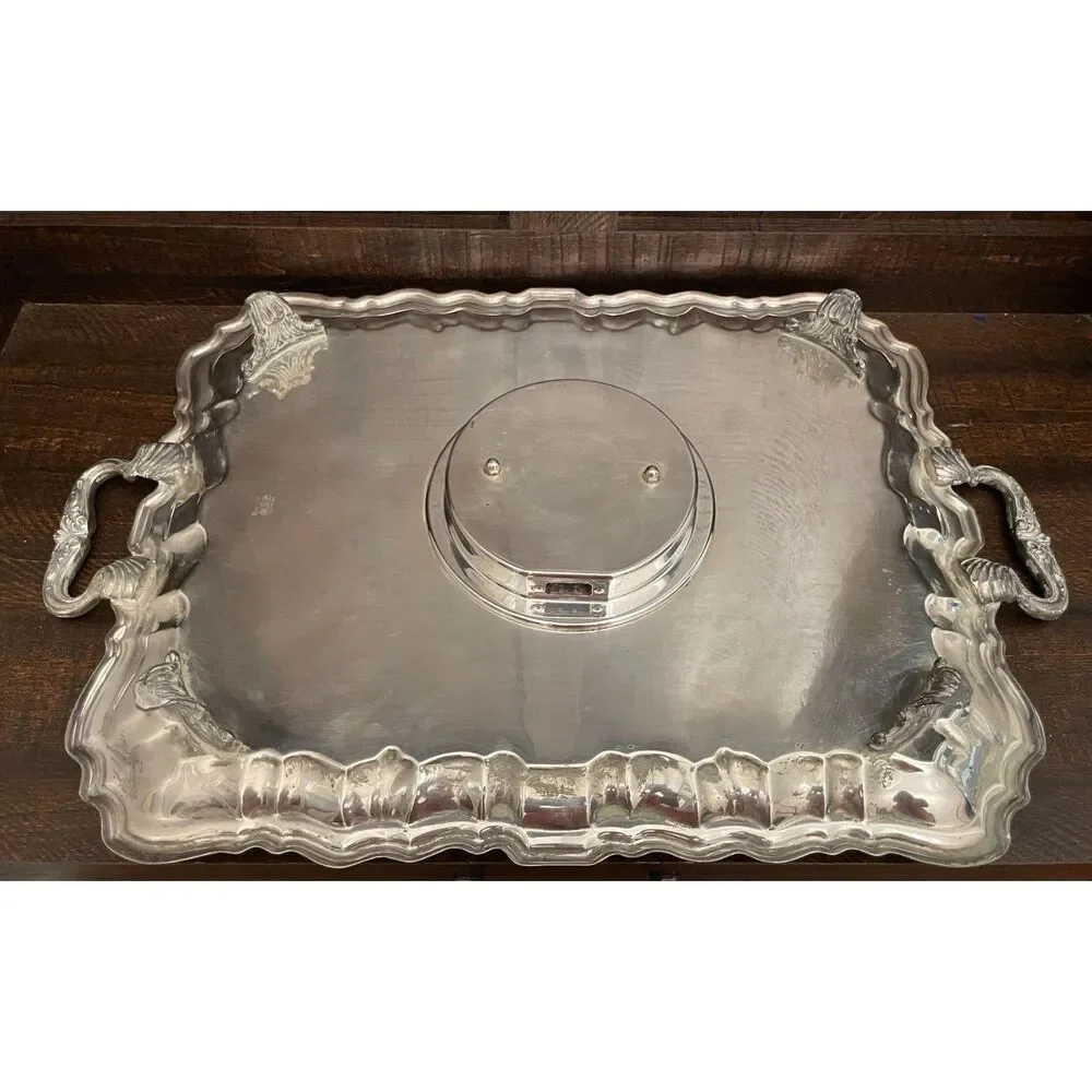 Vintage Sheridan Silverplate Warming Serving Tray with Handles 23